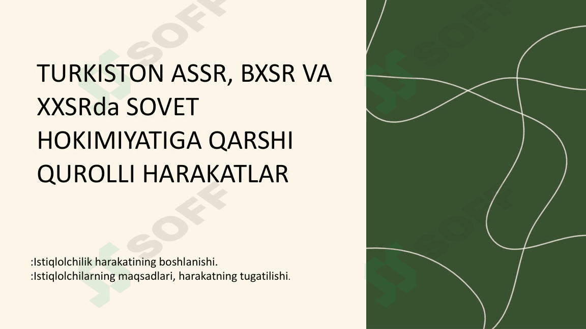 TURKISTON ASSR, BXSR VA  XXSRda SOVET  HOKIMIYATIGA QARSHI  QUROLLI HARAKATLAR (10-sinf O'zbekiston tarix ))