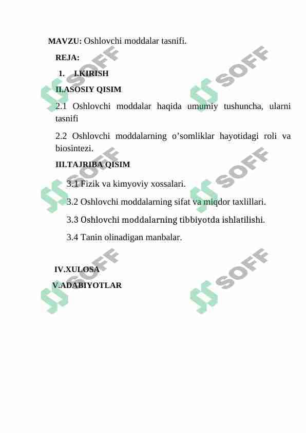 Oshlovchi moddalar tasnifi