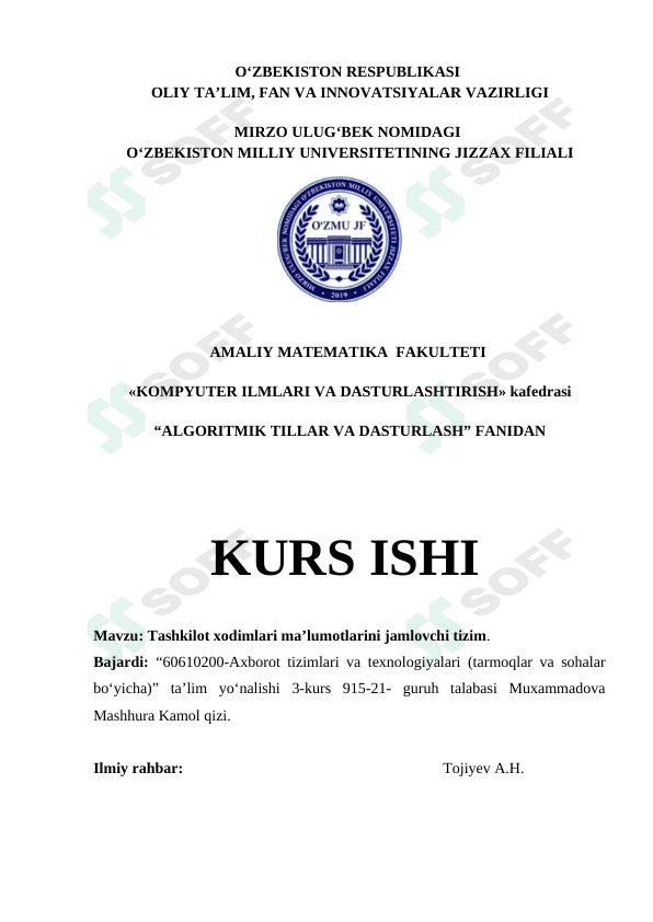 Tashkilot xodimlari ma’lumotlarini jamlovchi tizim.