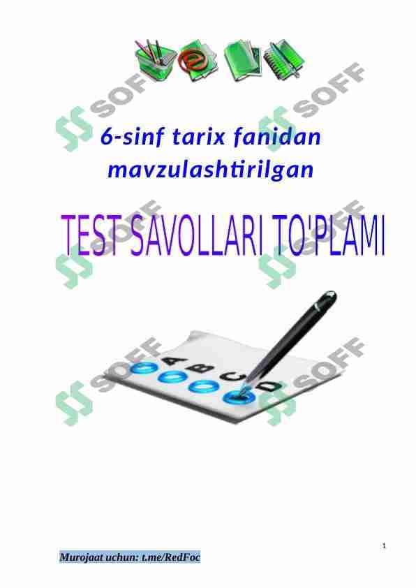6-sinf Tarix fanidan mavzulashtirilgan test va savollar to'plami