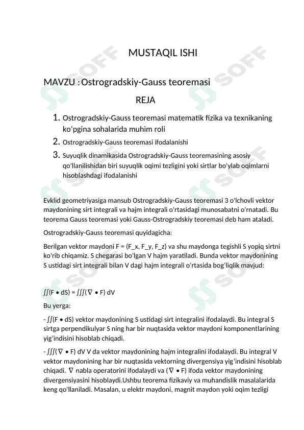 Fizika Ostrogradskiy-Gauss teoremasi