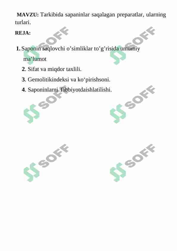 Tarkibida sapaninlar saqalagan preparatlar, ularning turlari