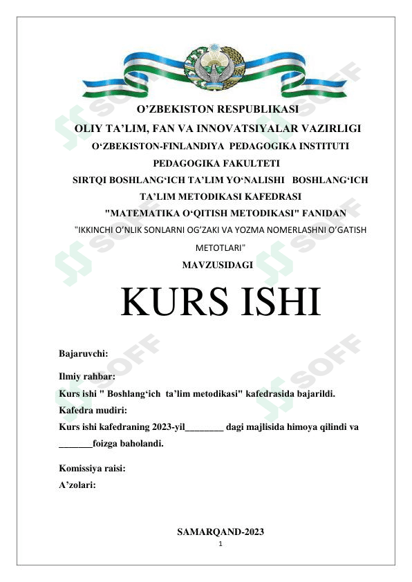 IKKINCHI O’NLIK SONLARNI OG’ZAKI VA YOZMA NOMERLASHNI O’GATISH METOTLARI kurs ishi