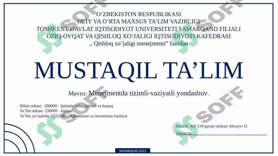 MENEJMENTDA TIZIMLI VAZIYATLI YONDASHUV