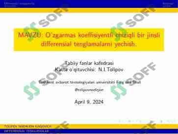 O’zgarmas koeffisiyentli chiziqli bir jinsli differensial tenglamalarni yechish
