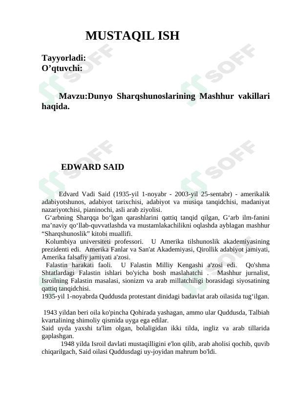 Dunyo Sharqshunoslarining Mashhur vakillari haqida