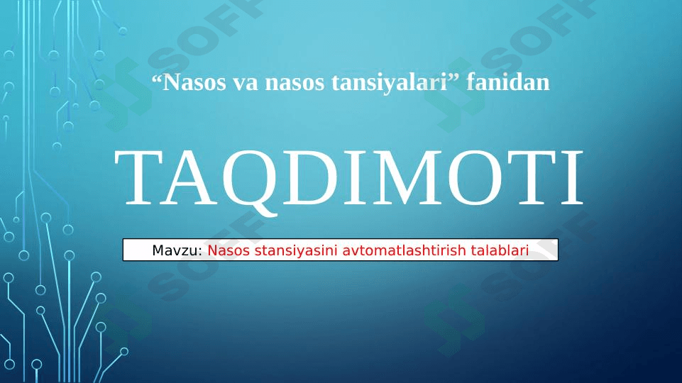Nasos stansiyasini avtomatlashtirish talablari