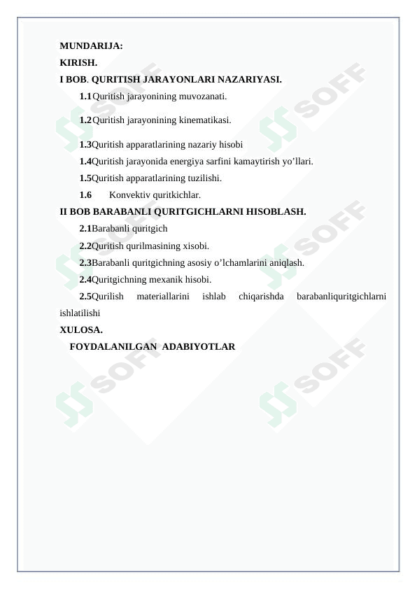 Barabanli quritish apparatini hisoblash va loyihalash