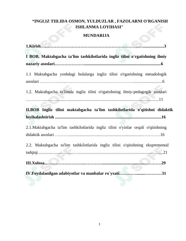 ingliz tilida osmon,yulduzlar, fazolarni o'rganish ishlanma loyihasi