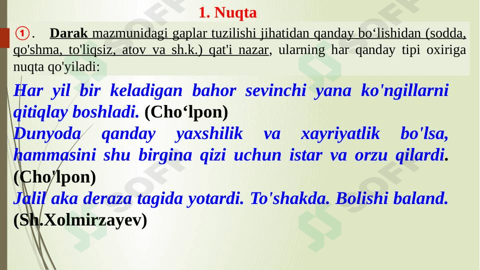Nuqta,So’roq,Ko’p nuqta,Undov haqida umumiy tushuncha.