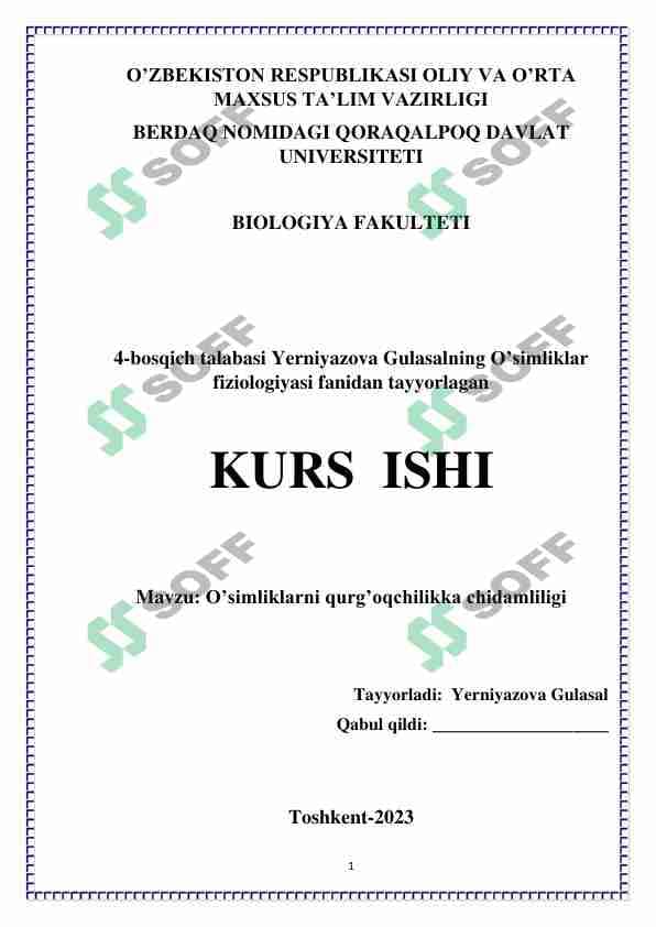 O’simliklarni qurg’oqchilikka chidamliligi