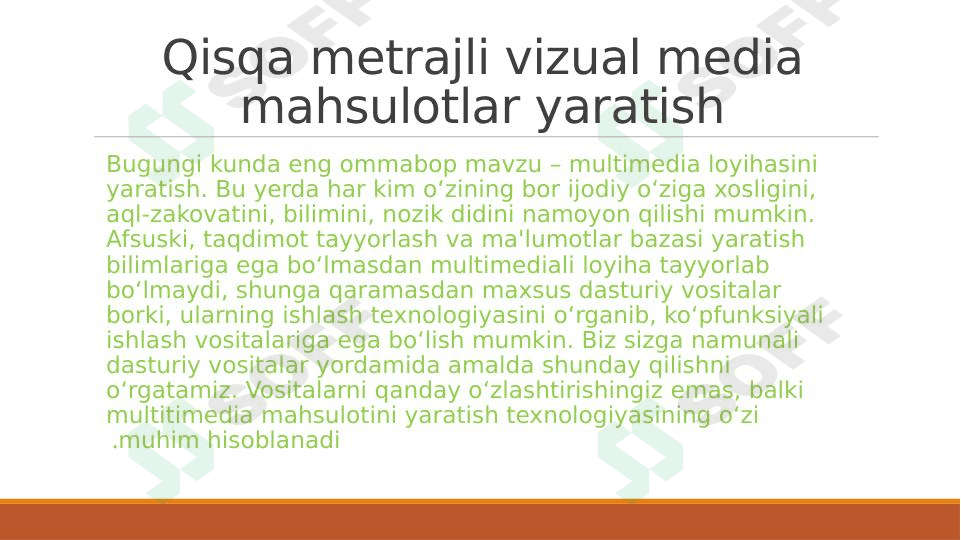 Qisqa metrajli vizual media mahsulotlar yaratish