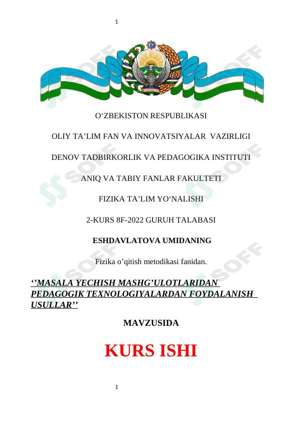 ‘’MASALA YECHISH MASHG’ULOTLARIDAN PEDAGOGIK TEXNOLOGIYALARDAN FOYDALANISH  USULLAR’’