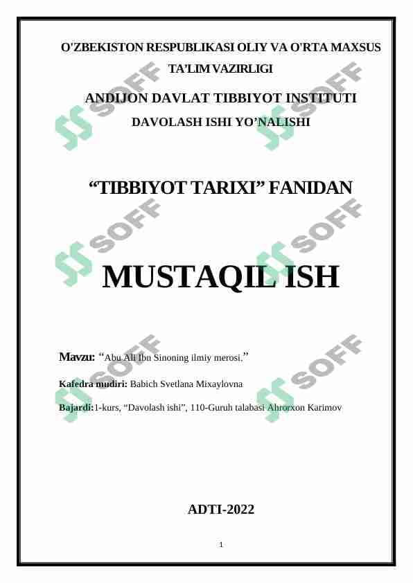 Abu Ali Ibn Sinoning ilmiy merosi