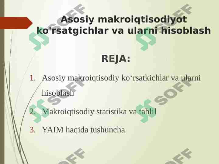 Asosiy makroiqtisodiyot ko'rsatgichlar va ularni hisoblash