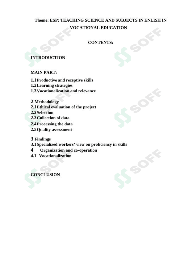 ESP: TEACHING SCIENCE AND SUBJECTS IN ENLISH IN VOCATIONAL EDUCATION