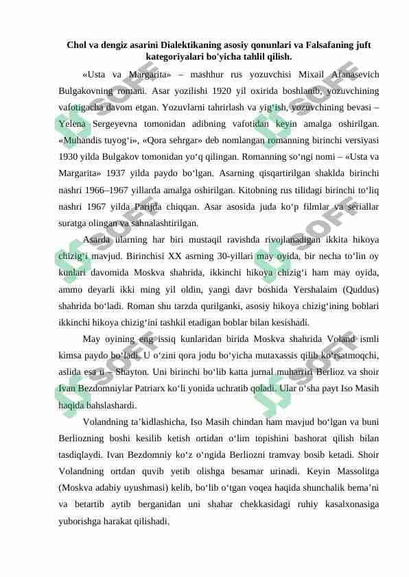 Usta va Margarita asari tahlili Mihail Bulgakov