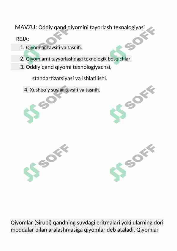 Oddiy qand qiyomini tayorlash texnalogiyasi