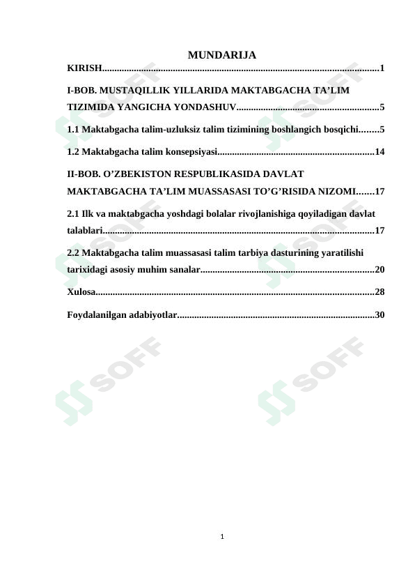 MUSTAQILLIK YILLARIDA MAKTABGACHA TA’LIM TIZIMIDA YANGICHA YONDASHUV