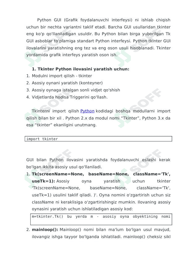 tkinter kutubxonasi haqida boshlang'ich ma'lumot