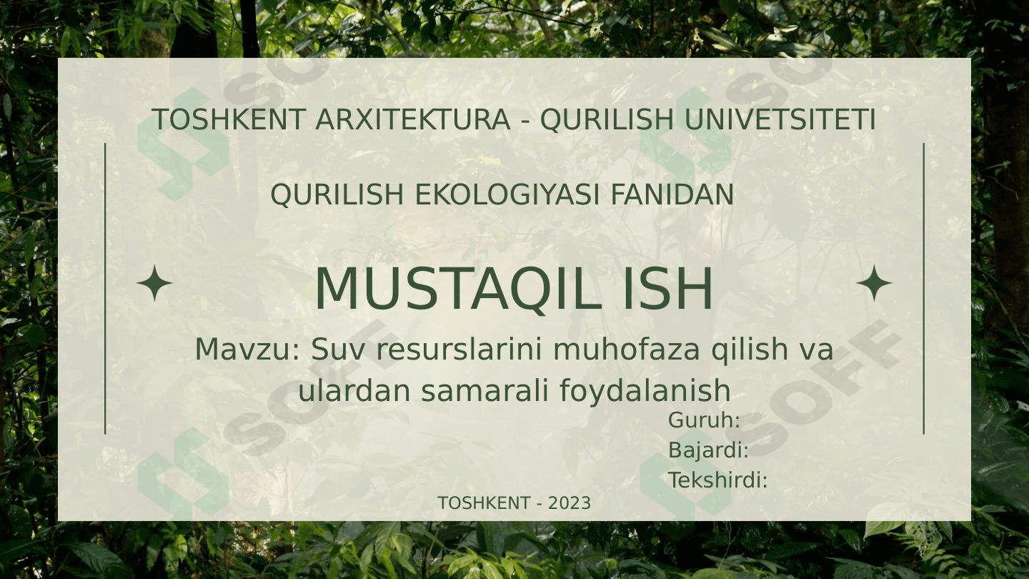 Suv resurslarini muhofaza qilish va ulardan samarali foydalanish