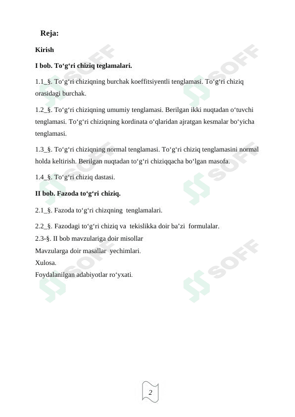 Tekislikda to‘g‘ri chiziqning turli tenglamalari