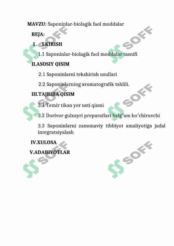 Saponinlar-biolagik faol moddalar