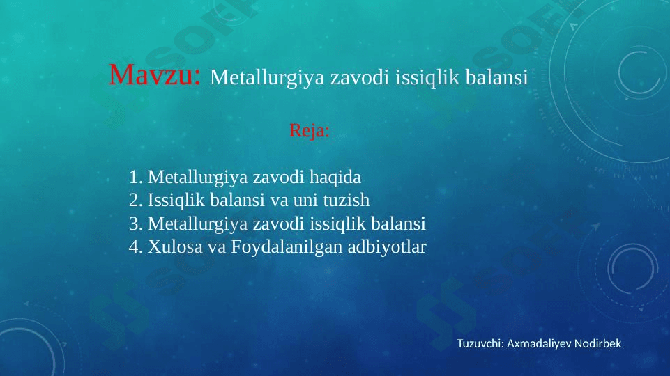 Metallurgiya zavodi issiqlik balansi