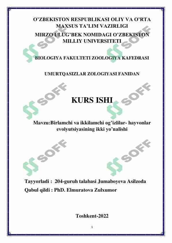 Birlamchi va ikkilamchi og’izlilar- hayvonlar evolyutsiyasining ikki yo’nalish