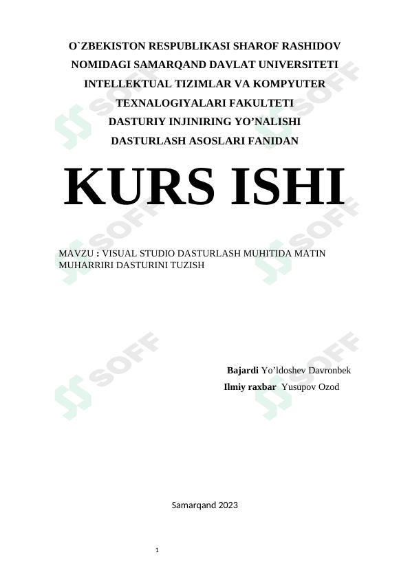 Visual studio dasturlash muhitida matn muharriri dasturini tuzish