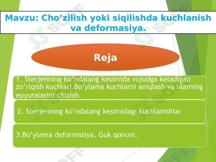 Cho’zilish yoki siqilishda kuchlanish va deformasiya