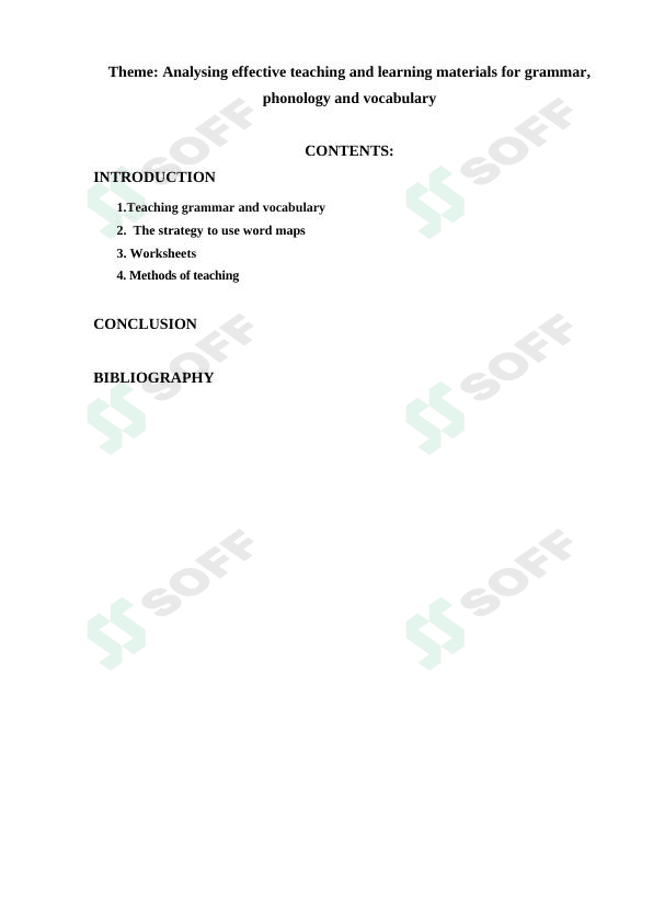 Analysing effective teaching and learning materials for grammar, phonology and vocabulary