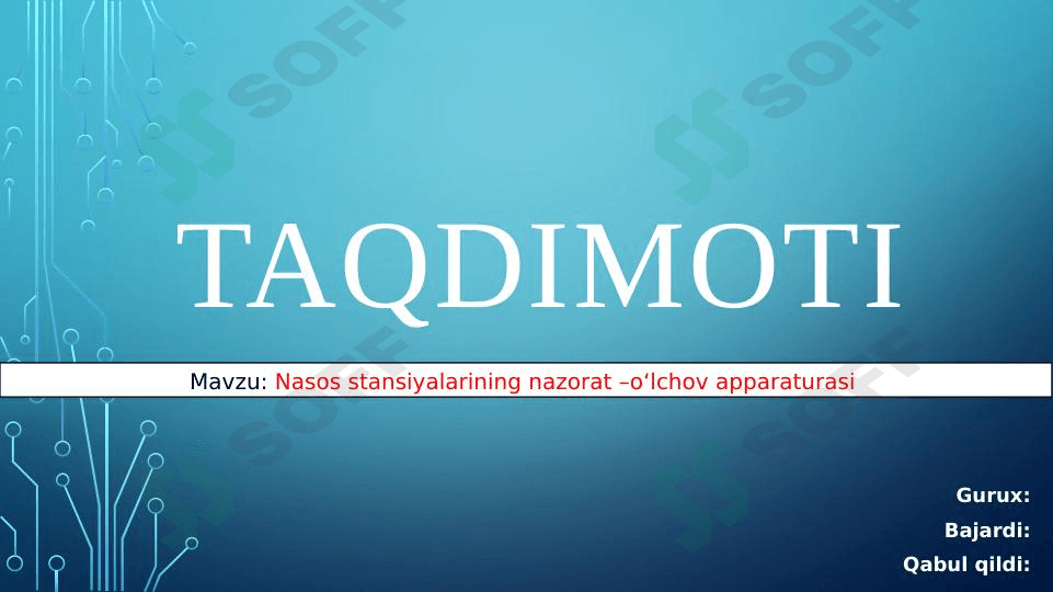 Nasos stansiyalarining nazorat –oʻlchov apparaturasi