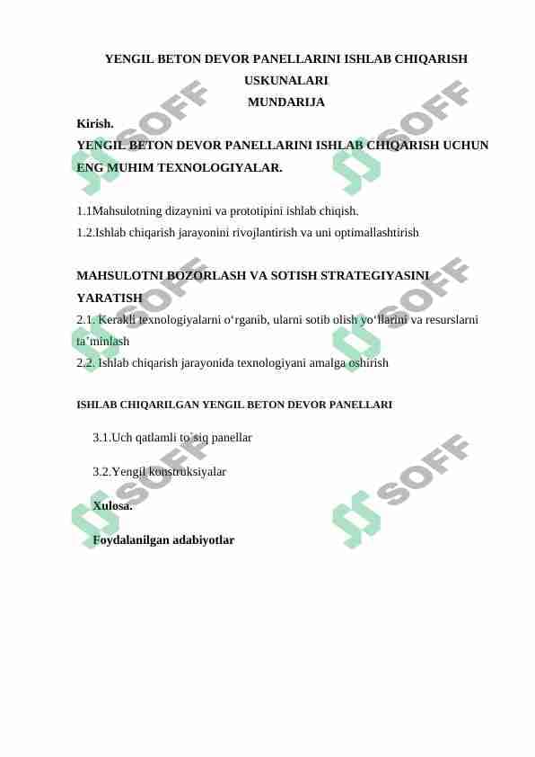 YENGIL BETON DEVOR PANELLARINI ISHLAB CHIQARISH USKUNALARI