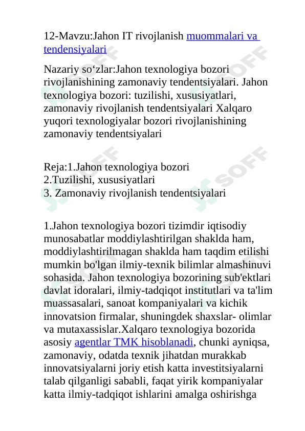 Jahon IT rivojlanish muommalari va tendensiyalari