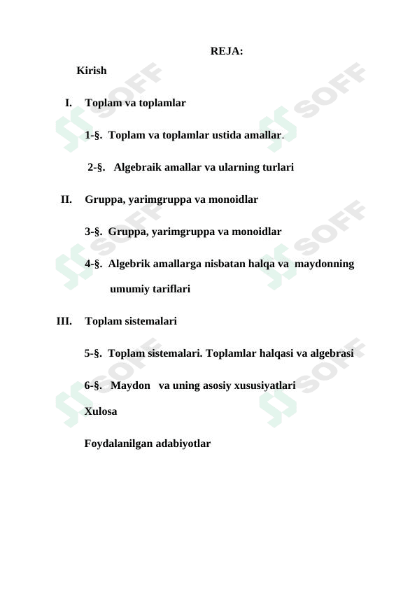 “Asosiy  algebraik  strukturalar”  (gruppa, halqa, maydon)