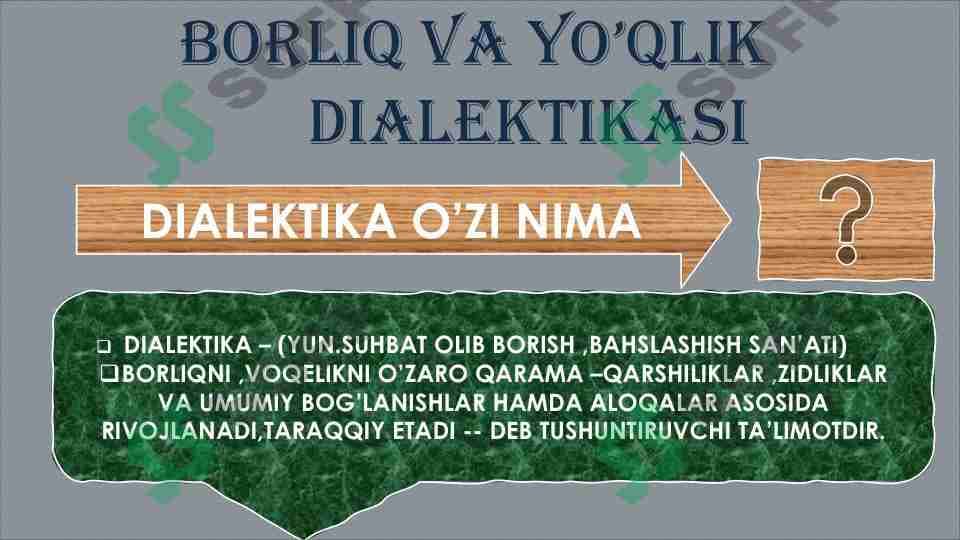 BORLIQ VA YO'QLIK DIALEKTIKASI