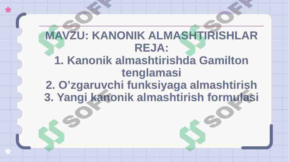 KANONIK ALMASHTIRISHLAR