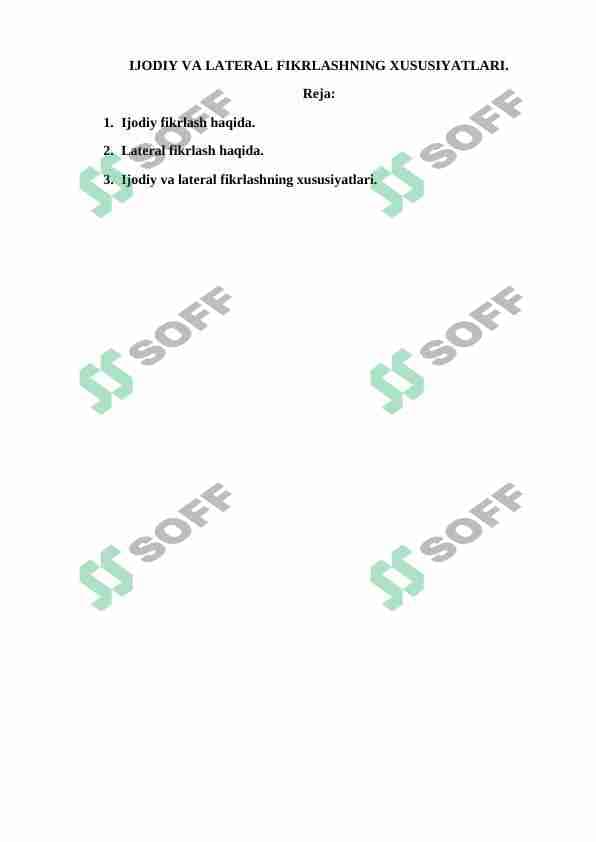 IJODIY VA LATERAL FIKRLASHNING XUSUSIYATLARI.
