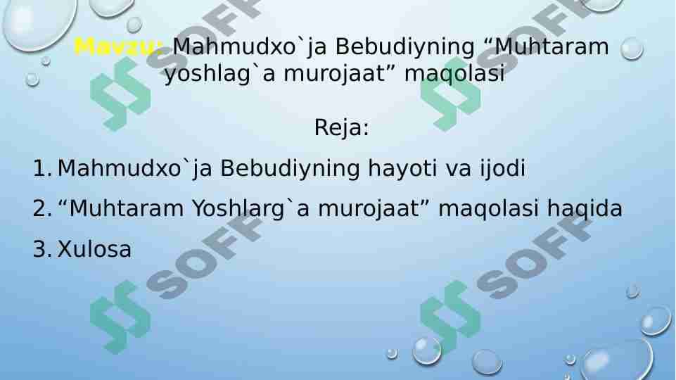 Mahmudxo`ja Bebudiyning “Muhtaram yoshlag`a murojaat” maqolasi