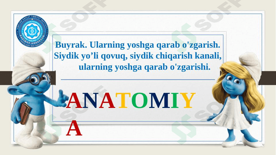 Buyrak. Ularning yoshga qarab o'zgarish. Siydik yo’li qovuq, siydik chiqarish kanali,       ularning yoshga qarab o'zgarishi.