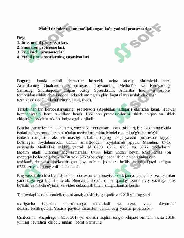 Mobil tizimlar uchun mo'ljallangan ko'p yadroli protsessorlar