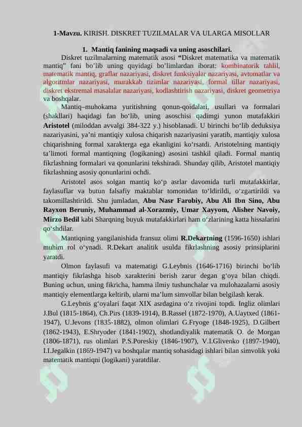 Diskret tuzilmalar Mantiq Matematikasi