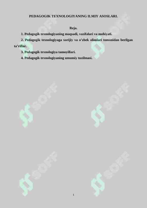 PEDAGOGIK TEXNOLOGIYANING ILMIY ASOSLARI