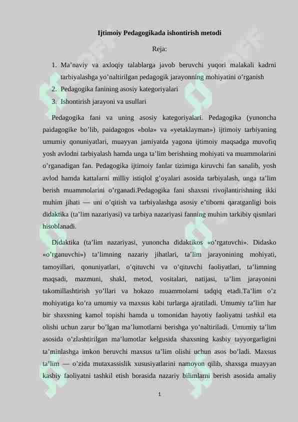 Ijtimoiy Pedagogikada ishontirish metodi