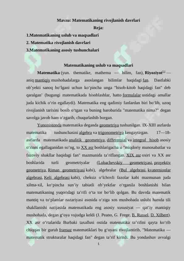 Matematikaning rivojlanish davrlari