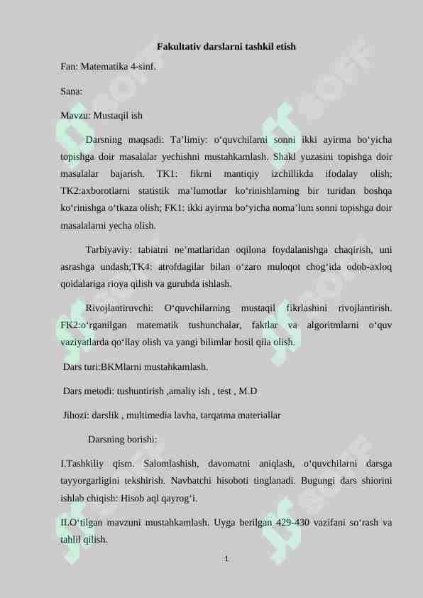 Fakultativ darslarni tashkil etish