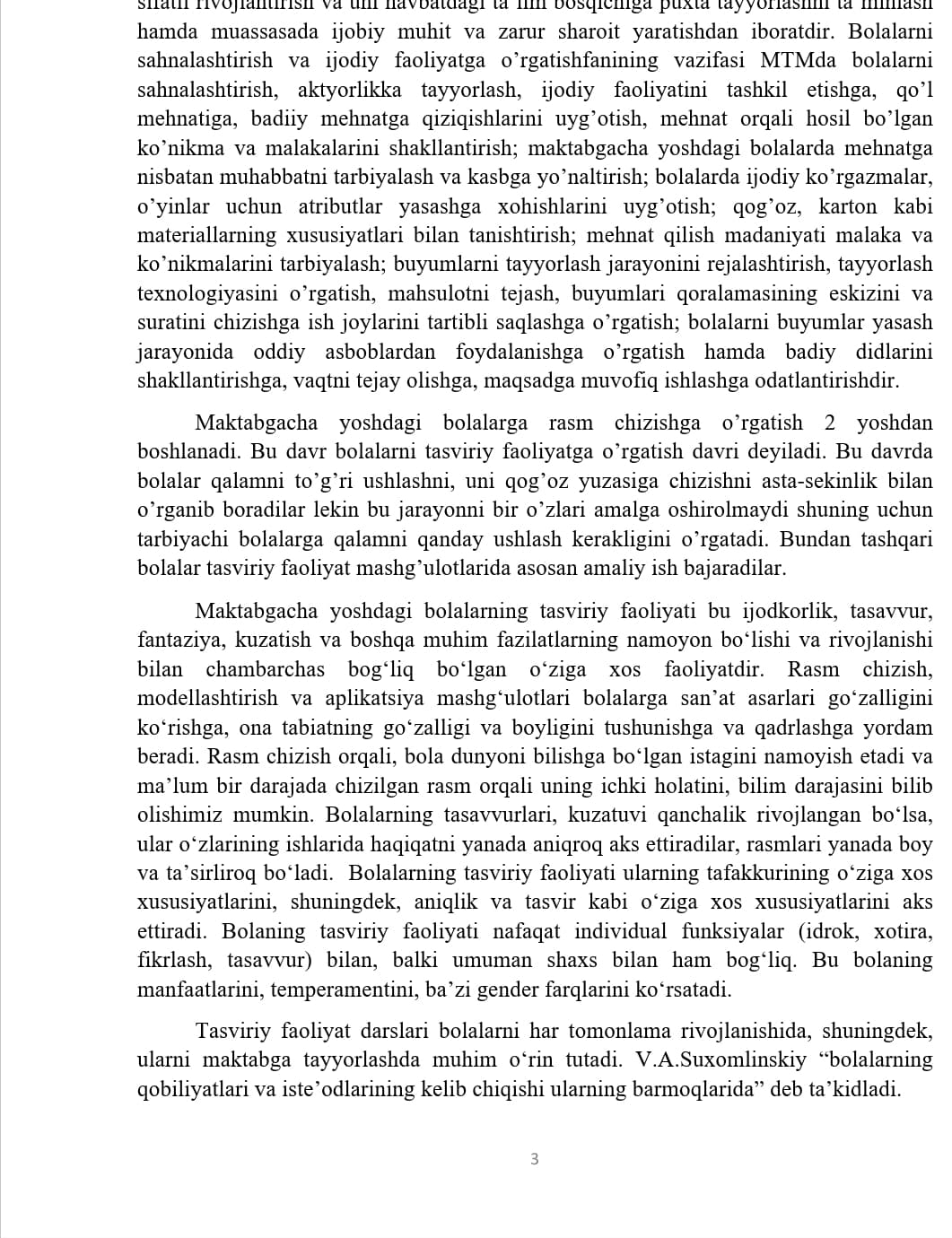 MAKTABGACHA TA’LIM MUASSASASIDA TASVIRIY FAOLIYATGA O’RGATISH