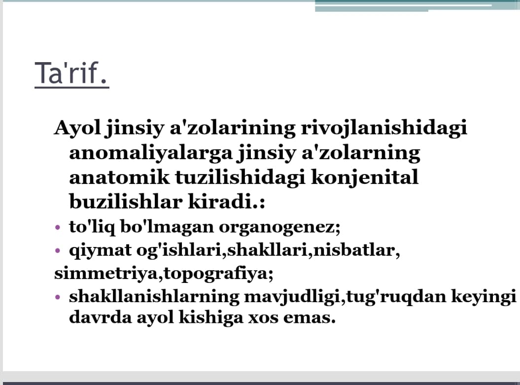 Ayollar jinsiy azolari anatomik va positsion anomaliyalari