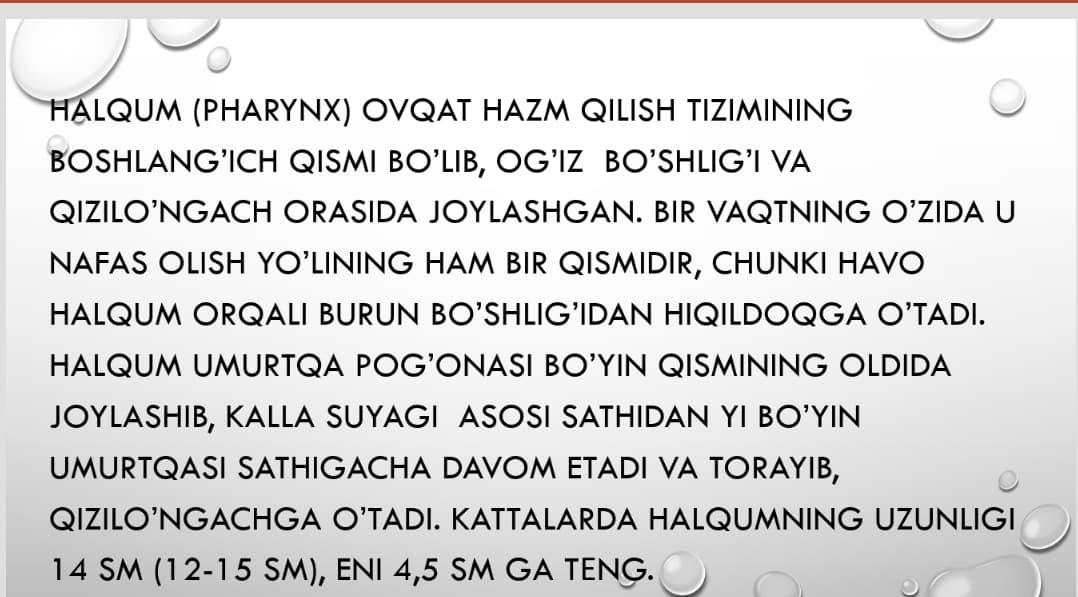 Halqumning klinik anatomiyasi va fiziologiyasi . Zamonaviy tekshirish usullari . Kasalliklari . Davolash usullari